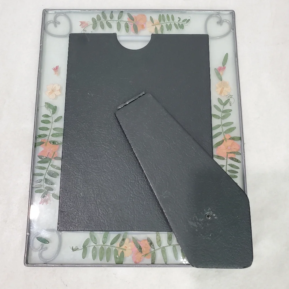 Vintage Dried Pressed Flower In Glass Photo Picture Frame Cottagecore Hearts 5x7